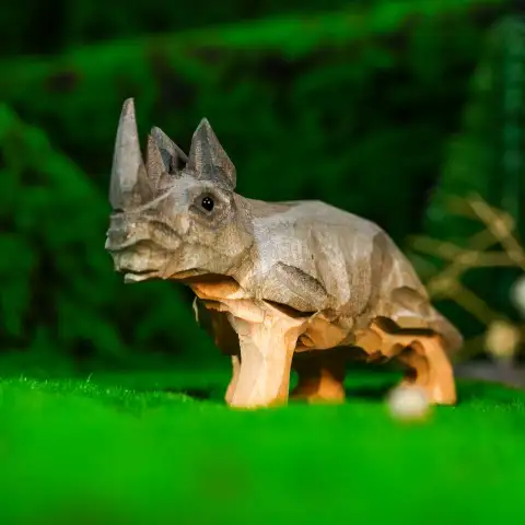 Rhino handmade wood carving ornament